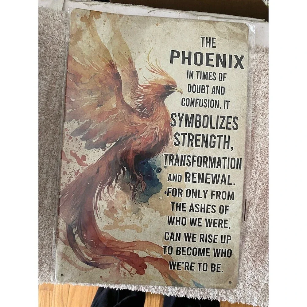 Phoenix Inspirational Quote Tin Sign Wall Decor Strength Transformation